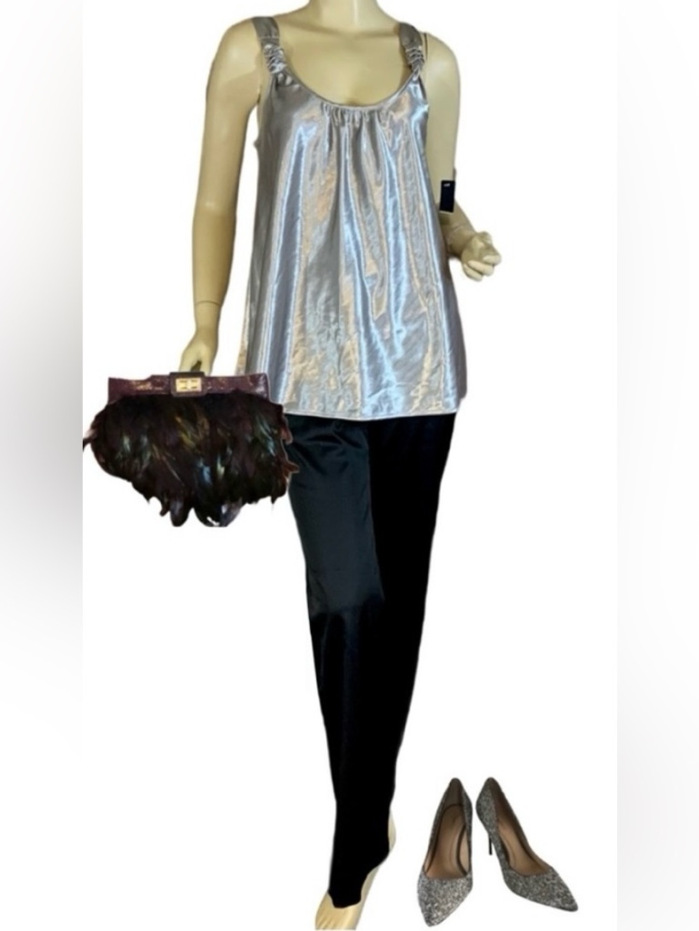 MIX IT SILVER SHINY SLEEVELESS BABY DOLL TUNIC NWT (M)